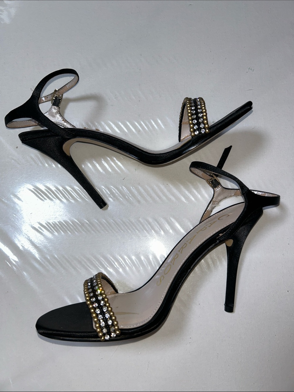 Caparros Black Sandals with Gold Beaded Straps